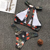 Halter Neck Backless Padded Floral Print Low Waist Women Bikini Set