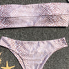 Off The Shoulder Women Bikini Set Backless Padded Leopard Print Low Waist Bottom