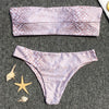 Off The Shoulder Women Bikini Set Backless Padded Leopard Print Low Waist Bottom