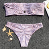 Off The Shoulder Women Bikini Set Backless Padded Leopard Print Low Waist Bottom