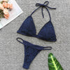 Halter Neck Backless Padded Lace Crochet Tied Low Waist Women Bikini Set