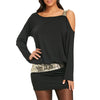 Long Sleeve Sequins Cold Shoulder Blouson Dress