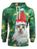 Cat with Christmas Hat Baubles Printed Casual Hoodie