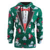 Santa Claus Faux Coallar Snowmen Printed Christmas Hoodie