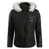 Faux Fur Applique Hoodie PU Parka Coat
