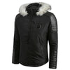 Faux Fur Applique Hoodie PU Parka Coat