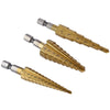 3PCS Hex Shank HSS Titanium Coated Step Drill Bit Set