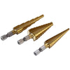 3PCS Hex Shank HSS Titanium Coated Step Drill Bit Set