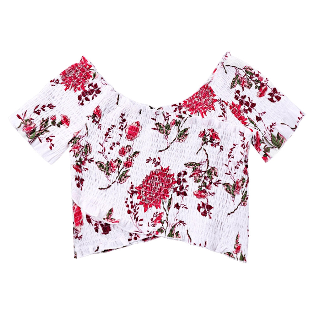 Floral Elastic Cropped Blouse