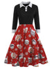 Christmas Cat Pattern Turn Down Collar Dress