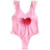Lace Applique Plunge High Leg Valentine Swimsuit