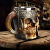 Stainless Steel Skull Mug Horn Warrior Beer Stein Halloween Bar Coffee Tea Cup