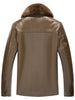 Zip Fly Fur Turn-down Collar PU Leather Jacket