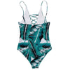 Spaghetti Strap Criss-cross Padded Backless Leaf Print Women Swimsuit
