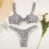 Tie Knot Front Padded Bikini Set Women Swimwear Swimsuit Plaid Bathing Suit