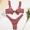 Tie Knot Front Padded Bikini Set Women Swimwear Swimsuit Plaid Bathing Suit