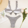 Tie Knot Front Padded Bikini Set Women Swimwear Swimsuit Plaid Bathing Suit