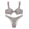 Tie Knot Front Padded Bikini Set Women Swimwear Swimsuit Plaid Bathing Suit