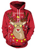 Drawstring Christmas Elk Print Hoodie