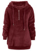 Half Zipper Drawstring Fluffy Hoodie