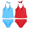 Women Sexy V-neck Solid Strap Two-piece Beachwear Swimwear Bikini Set