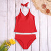Women Sexy V-neck Solid Strap Two-piece Beachwear Swimwear Bikini Set