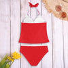 Women Sexy V-neck Solid Strap Two-piece Beachwear Swimwear Bikini Set