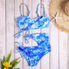 Spaghetti Strap Strapless Backless Padded Tie-dyed Print Low Waist Women Bikini Set