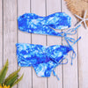 Spaghetti Strap Strapless Backless Padded Tie-dyed Print Low Waist Women Bikini Set