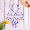 Spaghetti Strap Backless Padded Print Ruffle Low Waist Two-piece Women Bikini Set