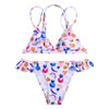 Spaghetti Strap Backless Padded Print Ruffle Low Waist Two-piece Women Bikini Set