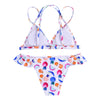 Spaghetti Strap Backless Padded Print Ruffle Low Waist Two-piece Women Bikini Set