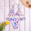 Spaghetti Strap Backless Padded Print Ruffle Low Waist Two-piece Women Bikini Set