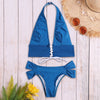 Solid Color Sexy Women Lace Up Swimwear Halter Bikini Set Bathing Suit