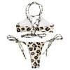 Leopard Pattern Cross Braid Strap Backless Women Bikini 2 Pieces Swimwear