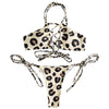 Leopard Pattern Cross Braid Strap Backless Women Bikini 2 Pieces Swimwear