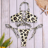 Leopard Pattern Cross Braid Strap Backless Women Bikini 2 Pieces Swimwear