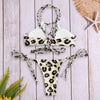 Leopard Pattern Cross Braid Strap Backless Women Bikini 2 Pieces Swimwear
