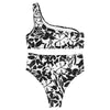 Flowers Pattern One Shoulder Women High Waist Bikini 2 Pieces Swimwear