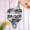 Flowers Pattern One Shoulder Women High Waist Bikini 2 Pieces Swimwear