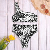 Flowers Pattern One Shoulder Women High Waist Bikini 2 Pieces Swimwear