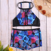 Women Sports Striped Round Collar Two-piece Swimwear Bikini Set
