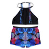 Women Sports Striped Round Collar Two-piece Swimwear Bikini Set