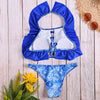 Women Sexy Flouncing Cross Strap Two-piece Swimwear Bikini Set