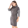 Stand Collar Half Sleeve Spliced Plaid Print Pocket Plus Size Women Dress
