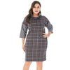 Stand Collar Half Sleeve Spliced Plaid Print Pocket Plus Size Women Dress