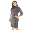 Stand Collar Half Sleeve Spliced Plaid Print Pocket Plus Size Women Dress
