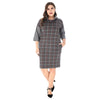Stand Collar Half Sleeve Spliced Plaid Print Pocket Plus Size Women Dress