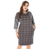 Stand Collar Half Sleeve Spliced Plaid Print Pocket Plus Size Women Dress