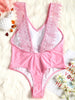 Lace Applique Plunge High Leg Valentine Swimsuit